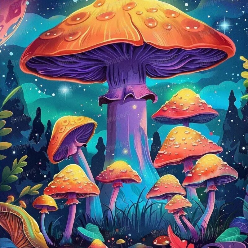 Colorful Mushrooms Poster Home Decor Canvas Painting, Color Print Artwork Gifts, Room Decor Halloween Decor Fall Decorations for Home Wall Decor (Framed, 20x30Inch)