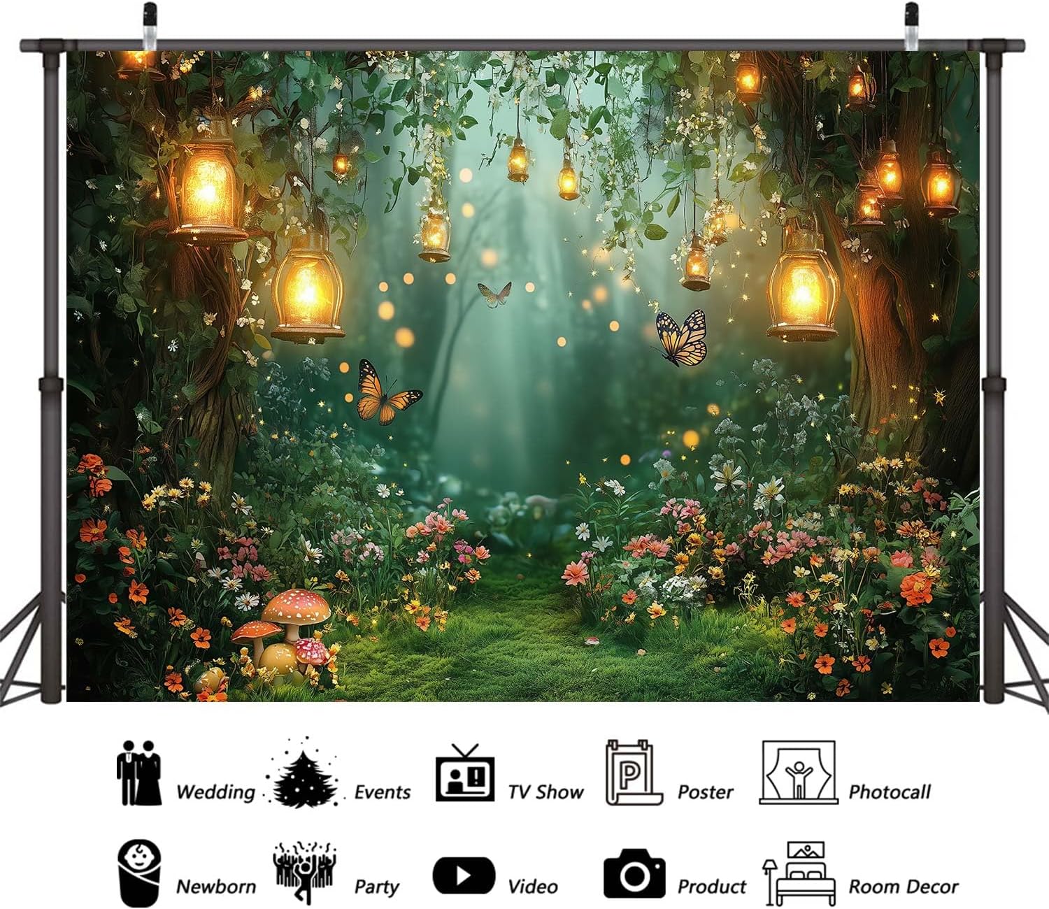 81VXnXu71lL._AC_SL1500_.jpg Spring Enchanted Forest Backdrop, Fairy Tale Wonderland Garden Backdrops for Photoshoot, Mushroom Butterfly Woodland Fairy Tea Party Decorations Photo Booth Studio Props Backdrops 15X10FT - Image 7
