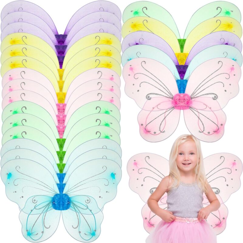 81VbLPH0rIL._AC_SL1500_.jpg Chivao 20 Pieces Fairy Wings Butterfly Wings Dress up Birthday Wedding Decoration Halloween Party Accessory for Kids Girls