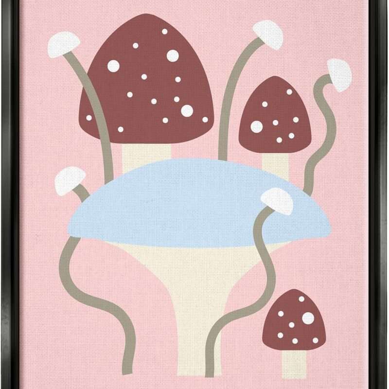 Stupell Industries Fun Mushrooms on Pink Framed Floater Canvas Wall Art by Lil' Rue