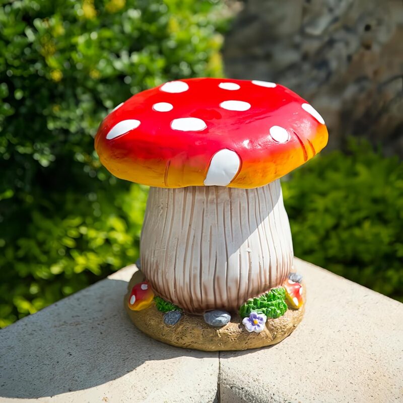 Outdoor Mushroom Table Stool Statues, Garden Resin Creative Landscape Sculpture, Courtyard Lawn Pond Patio Ornament Decoration (Red, Stool)