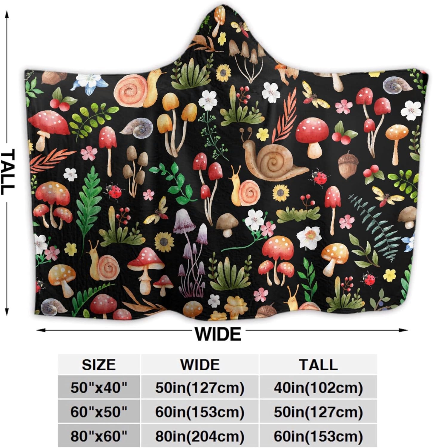 81Wnygmt2AL._AC_SL1500_.jpg Mushroom Hooded Blanket Mushrooms Gifts for Women Soft Fleece Flannel Mushroom Throw Wearable Blanket All Season Plant Blankets for Bed Decorative 80"x60" for Audlt - Image 6