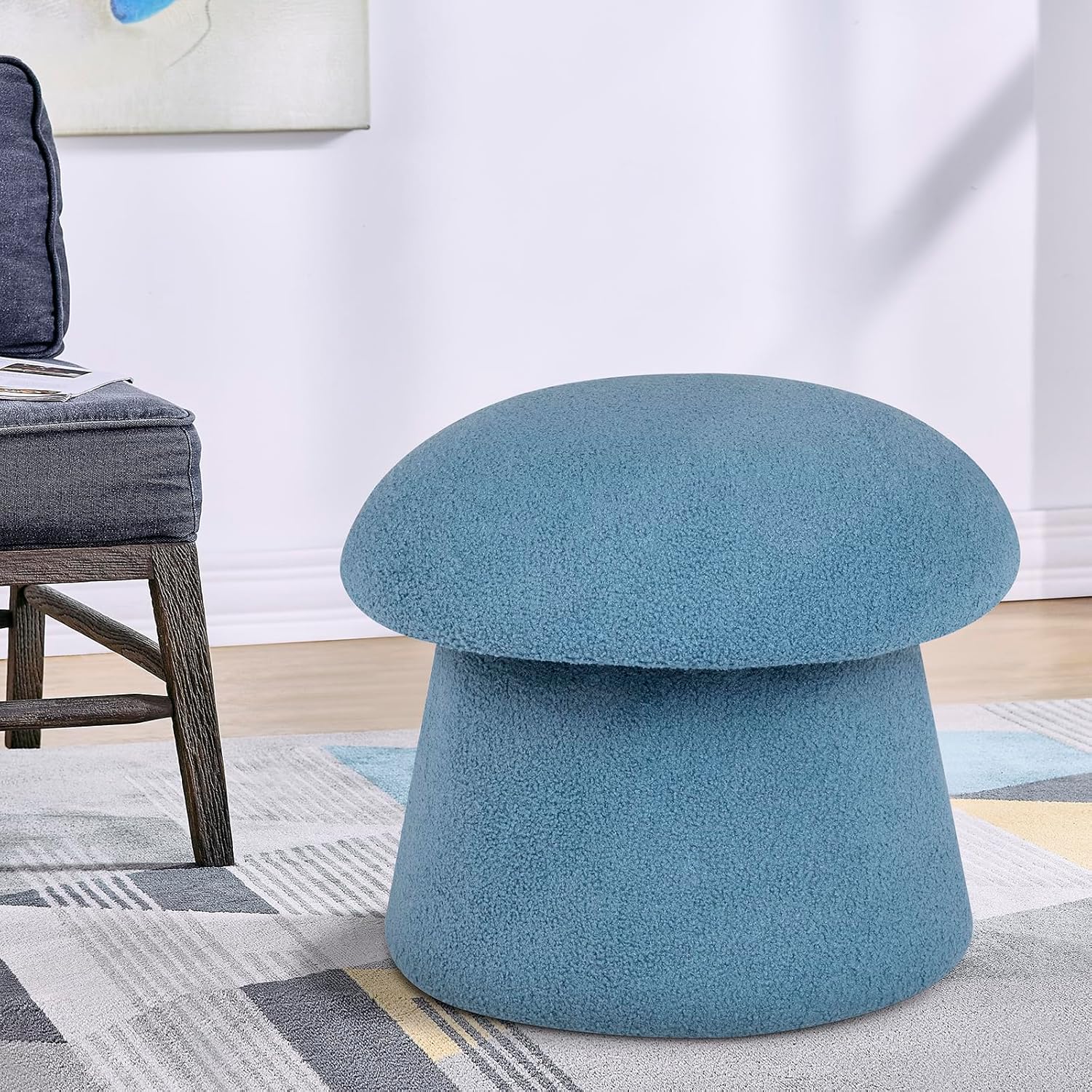 81XWsJlIJtL._AC_SL1500_.jpg Crestview Collection 15" Foot Stool Ottoman, Mushroom Ottoman with Storage, Boucle Fabric Round Foot Rest, Vanity Stool, Extra Seating for Living Room, Bedroom, Entryway, Indigo Blue
