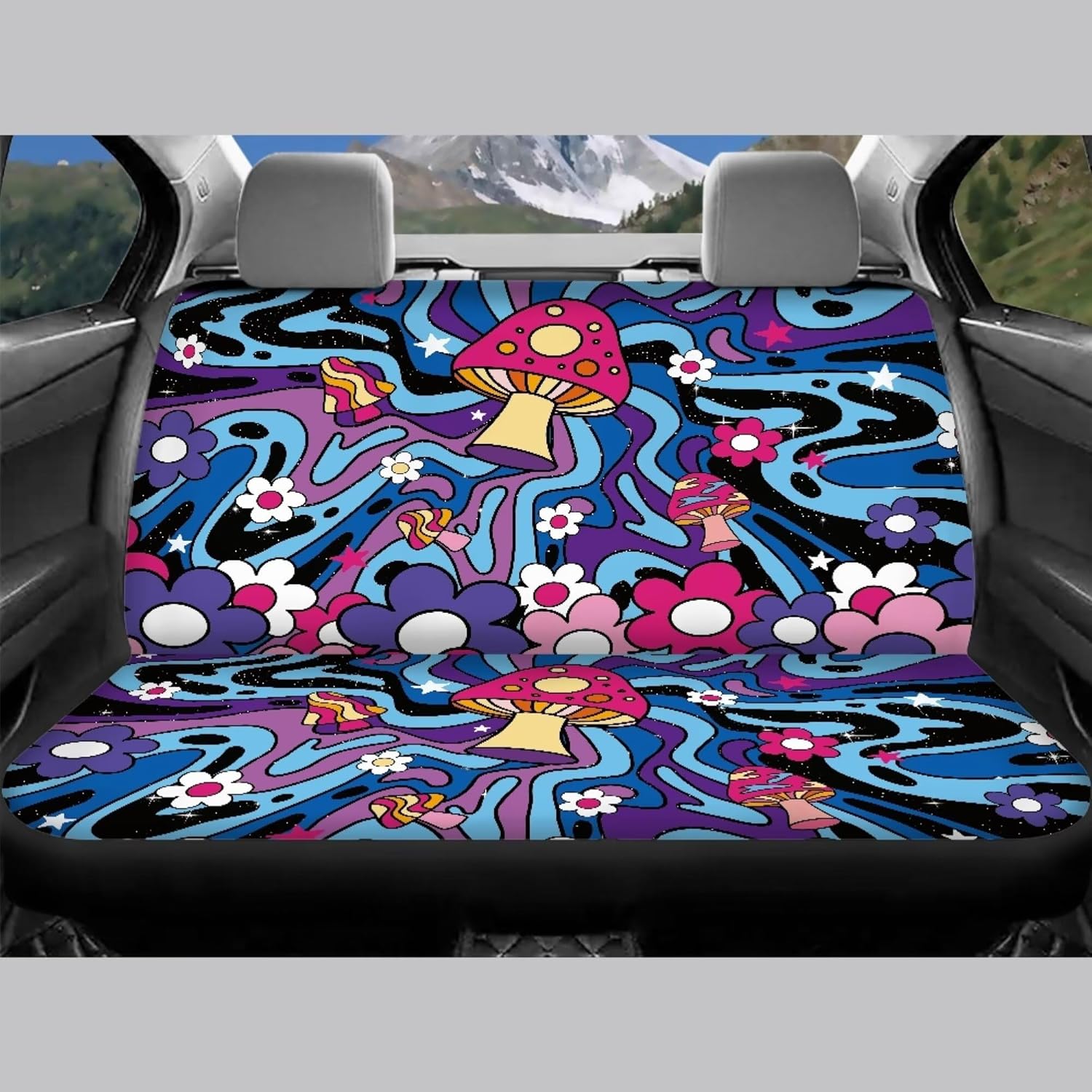 81ZfHJHgVL._AC_SL1500_.jpg Mushroom Blue Tie Dye Car Seat Covers Full Set Back Front Washable Seat Covers Automotive Interior Cover for Car Truck Van SUV - Image 3