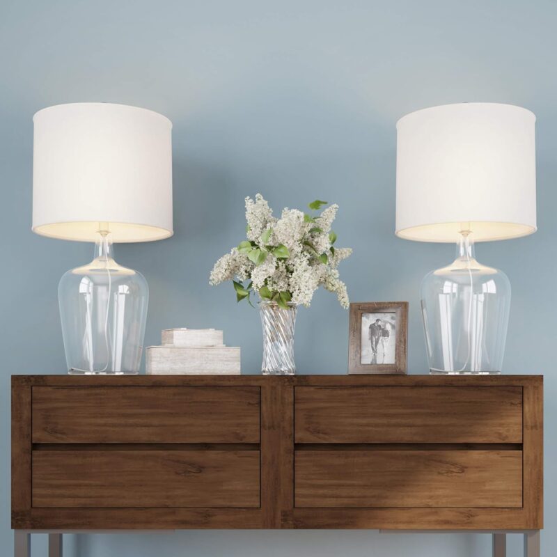 Lavish Home Glass Cloche Table Lamps – Set of 2 Modern Farmhouse Accent Lights with LED Bulbs – Home Décor for Bedroom, Living Room, or Office