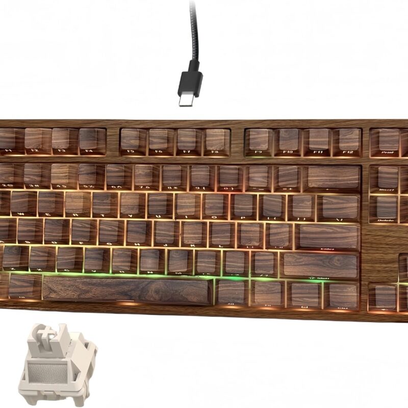 Womier Retro Wired TKL Mechanical Keyboard with Volume Wheel,75% Percent RGB Backlit Gaming Keyboard,Hot Swappable with PBT keycaps,Pre-lubed Stabilizer for Mac/Win,Wood Pattern Theme