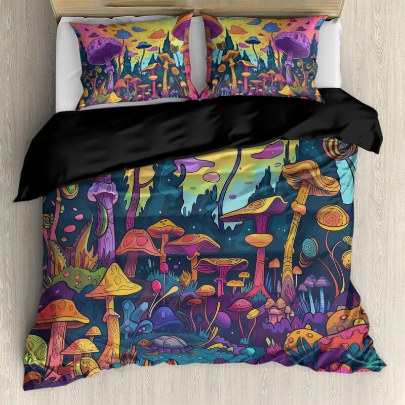 81c7AelZxvL._AC_SL1500_.jpg Mushroom Duvet Cover Queen Size Cute Turtle Cartoon Mushroom Bedding Set 3pcs Trippy Theme Comforter Cover for Kids Teen