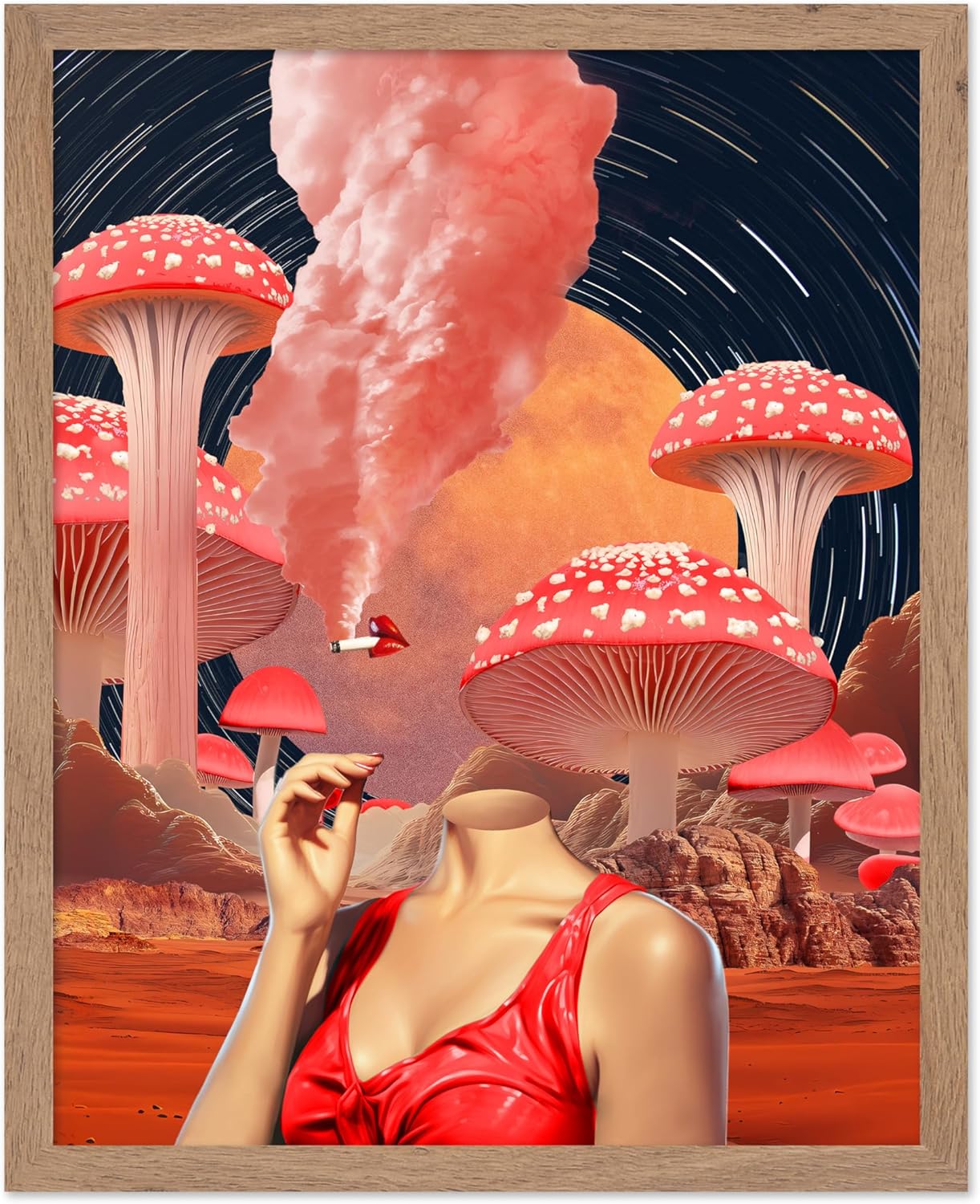 81cD0EKAPlL._AC_SL1500_.jpg Poster Master Cigarette Poster - Retro Mushroom Print - Trippy Art - Collage Art - Funky Art - Surreal Art - Smoking Art - Cigar Art - Aesthetic Bedroom or Living Room Decor - 16x20 Beige Framed