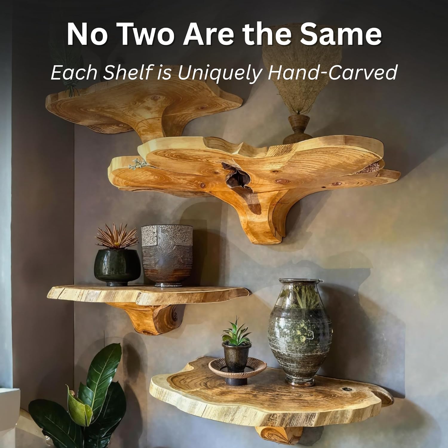 81cnD5byZZL._AC_SL1500_.jpg Live Edge Floating Shelves – Mushroom Shelf, Handcrafted Rustic Solid Wood, Heavy-Duty Hidden Brackets, Wall Mounted Decor (M4, 10" W x 8" D x 5" H, Medium Oak) - Image 7