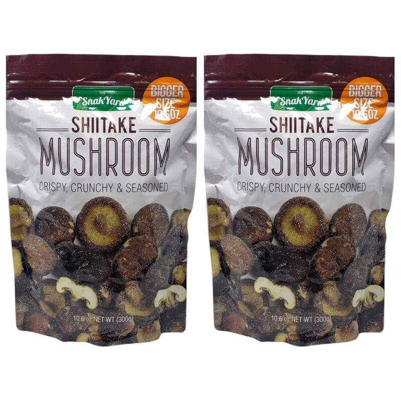 The Snak Yard Shiitake Mushrooms - Non GMO - Crispy, Crunchy, and Seasoned Snack - Comes in a Resealable Bag - 10.6 oz Per Bag - Choose a 2, 3, or 4 Pack (2 Pack, 21.2 oz)