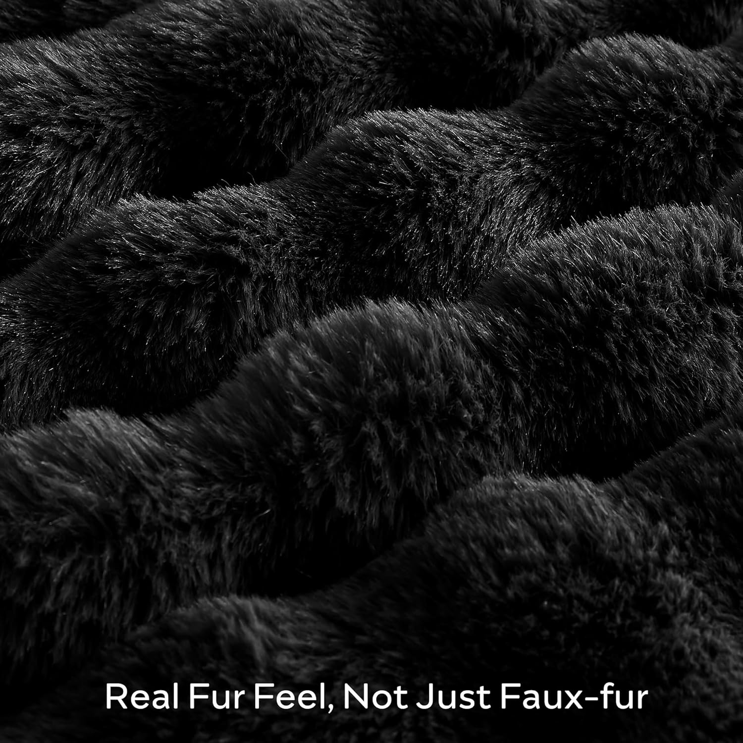 81dW2idtkCL._AC_SL1500_.jpg JELLYMONI Faux Fur Throw Blanket - Plush Black Cozy Blanket for Couch & Bed, Ultra-Soft Fuzzy Texture, Thick Warm Throw for All Seasons, 50"x60" - Image 5