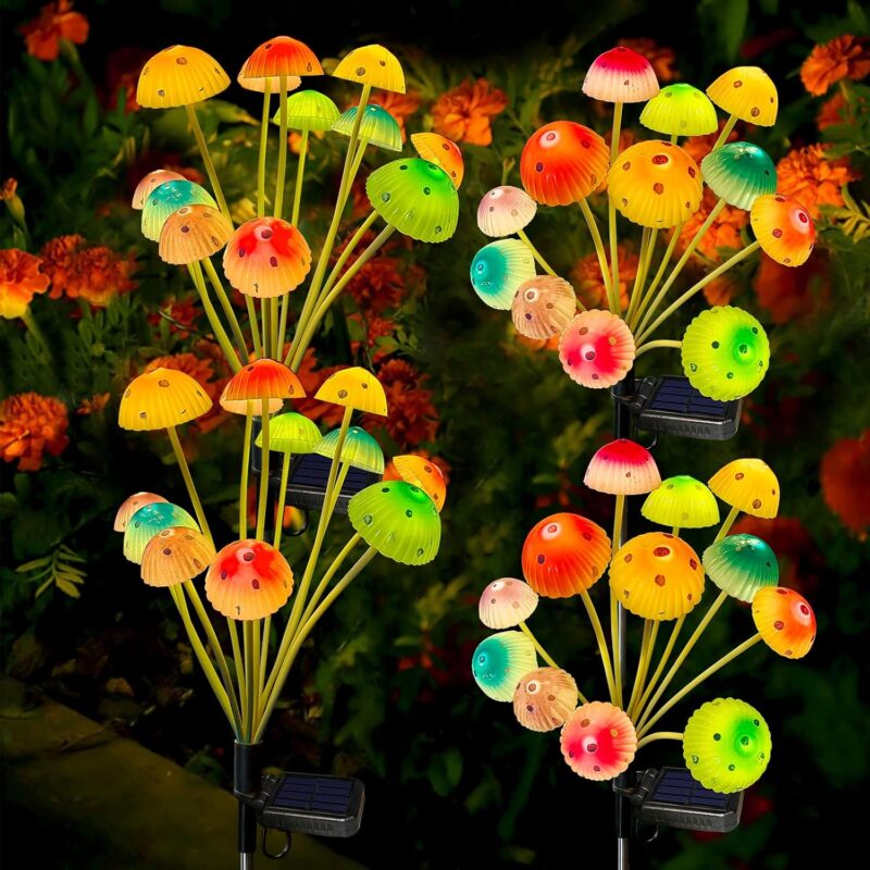 Kohlrabi Solar Garden Lights, 4 Pack Solar Mushroom Lights Outdoor, Upgraded 48LED Mushroom Light Yard Decor Outside Waterproof, Garden Decor for Lawn Front Porch Patio Backyard