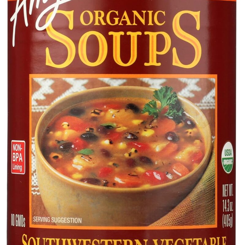 Amy's Organic Soups, Southwestern Vegetable, Fire Roasted, Light in Sodium, USDA Certified Organic, Kosher, Gluten Free & Non-GMO, 14.3 Oz (Pack of 12)