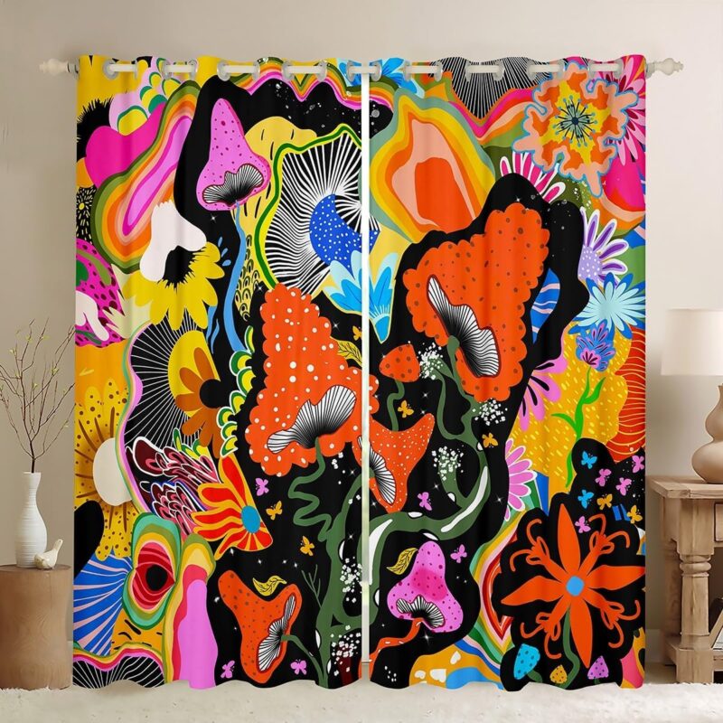 Eye Mushroom Blackout Curtains Mushrooms Print Curtains for Bedroom Living Room Children Kawaii Fungus Wild Mushroom Stuff Colorful Darkening Dreapes (2 Panels, 52 x 63 Inch) Window Treatments