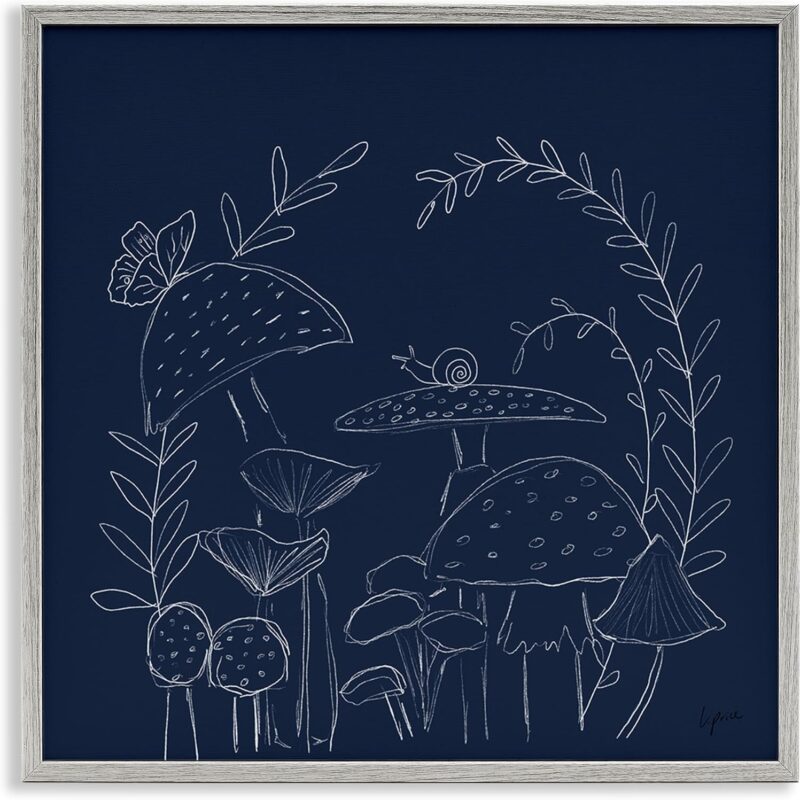 Stupell Industries Mushrooms on Blue Framed Giclee Wall Art Design by Lucille Price, Gray Framed, 12 x 12