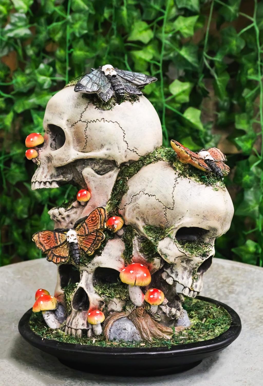 81gkbsrUCRL._AC_SL1500_.jpg Ebros Gift Day of The Dead Death Moths Toadstool Mushrooms and Moss Fungi Trio Skulls Figurine 10.5" H Skeleton Macabre Alchemy Gothic Ossuary Skull Accent - Image 9