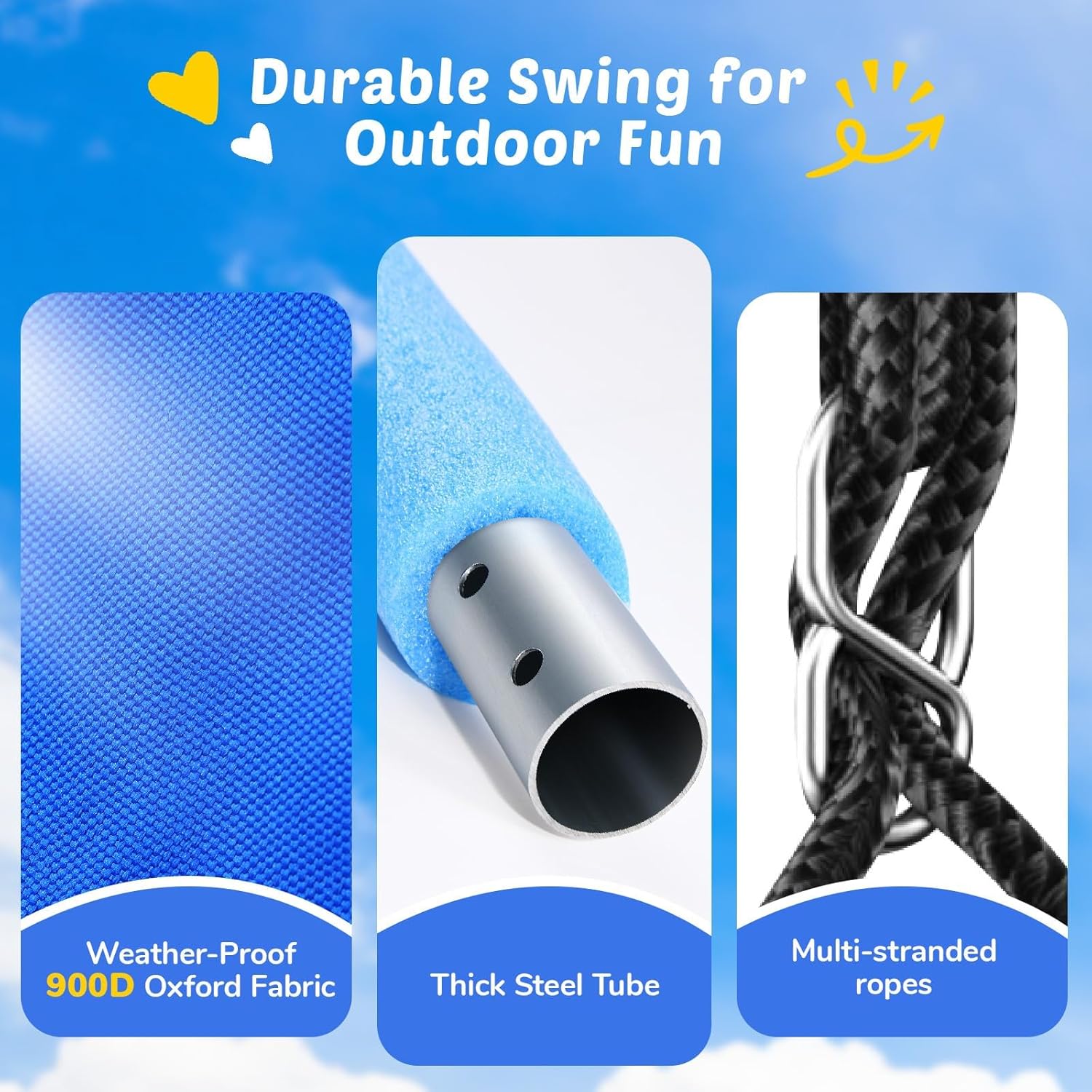 81go0vzbmNL._AC_SL1500_.jpg Trekassy 700lbs 40“ Saucer Tree Swing for Kids Adults Outdoor 900D Oxford Waterproof with Pillow, Swivel, 2pcs Tree Hanging Straps - Image 3