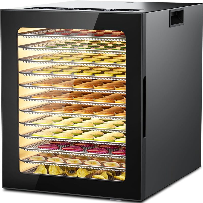 81go4kAnCKL._AC_SL1500_.jpg Food Dehydrator 12 Trays Stainless Steel - 850W Large Dryer for Jerky, Fruit, Meat, Herbs, Mushroom with Digital Timer & Glass Door