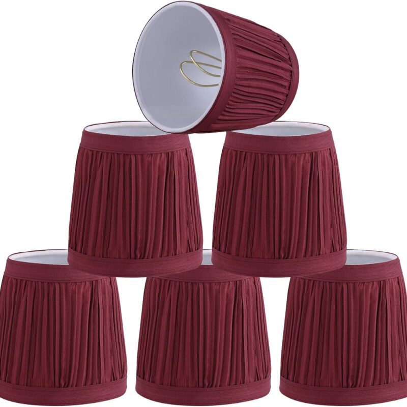 Aspen Creative 51523-6, Mushroom Pleated Transitional Clip-On Chandelier Shade in Rich Red, 3" Top x 4" Bottom x 4" Slant, Set of 6