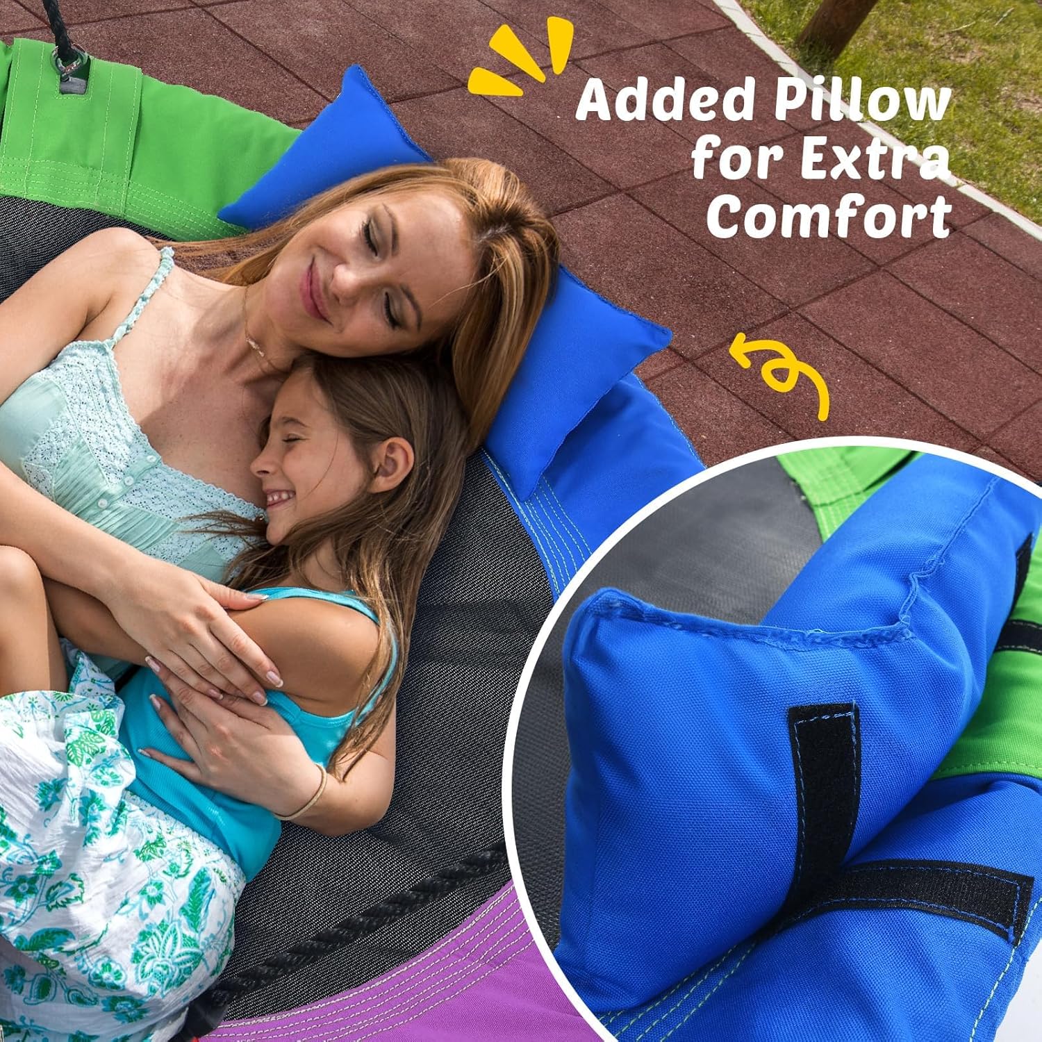 81h52iiBTlL._AC_SL1500_.jpg Trekassy 700lbs 40“ Saucer Tree Swing for Kids Adults Outdoor 900D Oxford Waterproof with Pillow, Swivel, 2pcs Tree Hanging Straps - Image 2