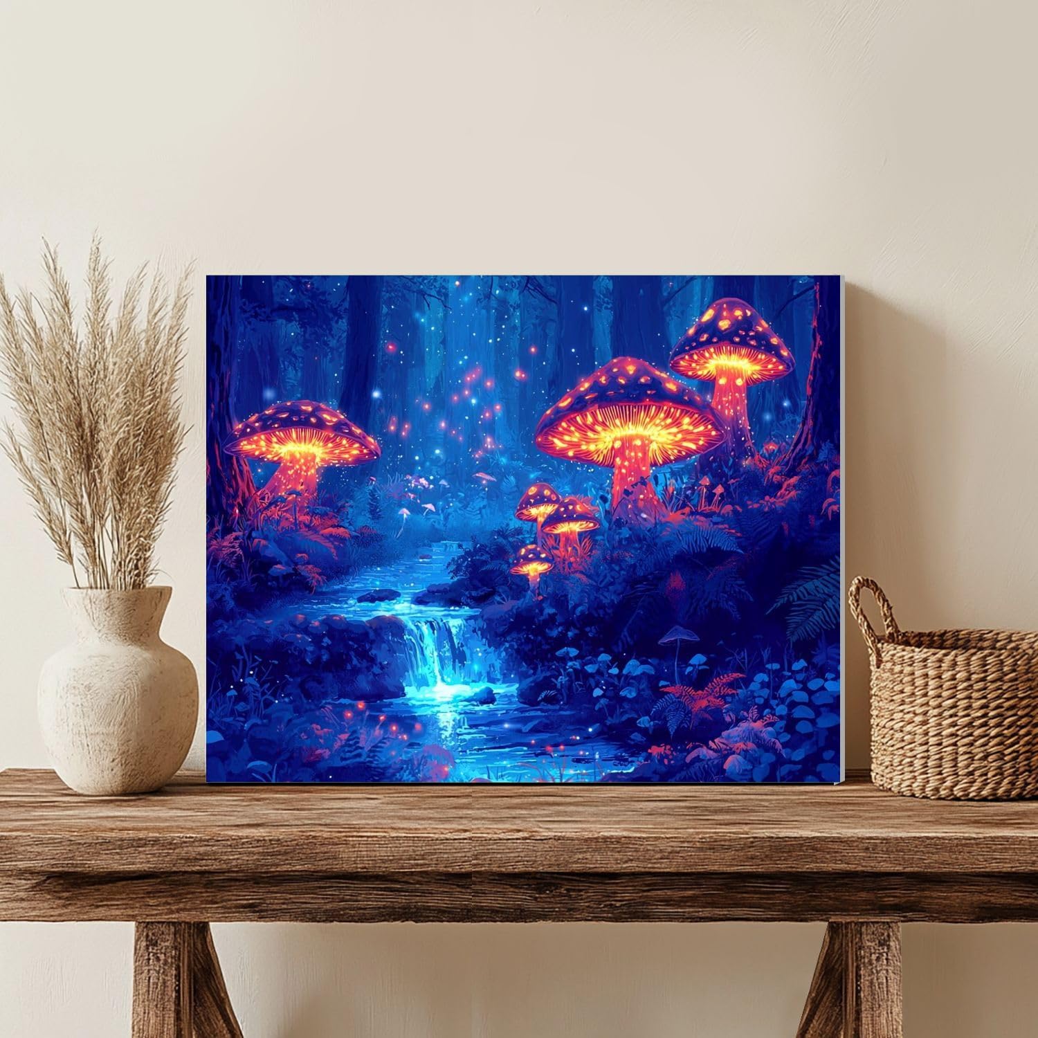 81iKpbDglKL._AC_SL1500_.jpg Paint by Numbers Kit for Adults Beginner Mushroom Mushrooms Forest Glowing Sparkling Lights Stream Vegetation DIY Framed Painting by Numbers Canvas Acrylic Oil Painting for Home Decor Gifts 16"x20" - Image 4