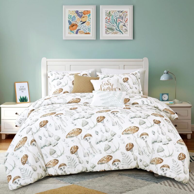 ESCA 6 Pieces Mushroom Comforter Set Queen Size Michiko Brown Bedding