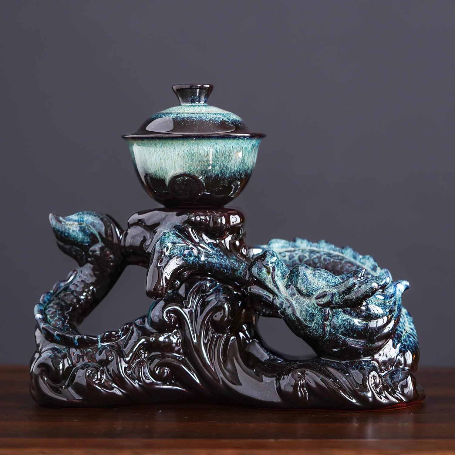 81ktQRVUZL._AC_SL1500_.jpg Semi Automatic Tea Set Ceramic Teapot with Infuser Magic Teapot with 8 cups Gradient Color (Gradient Dragon- D) - Image 3
