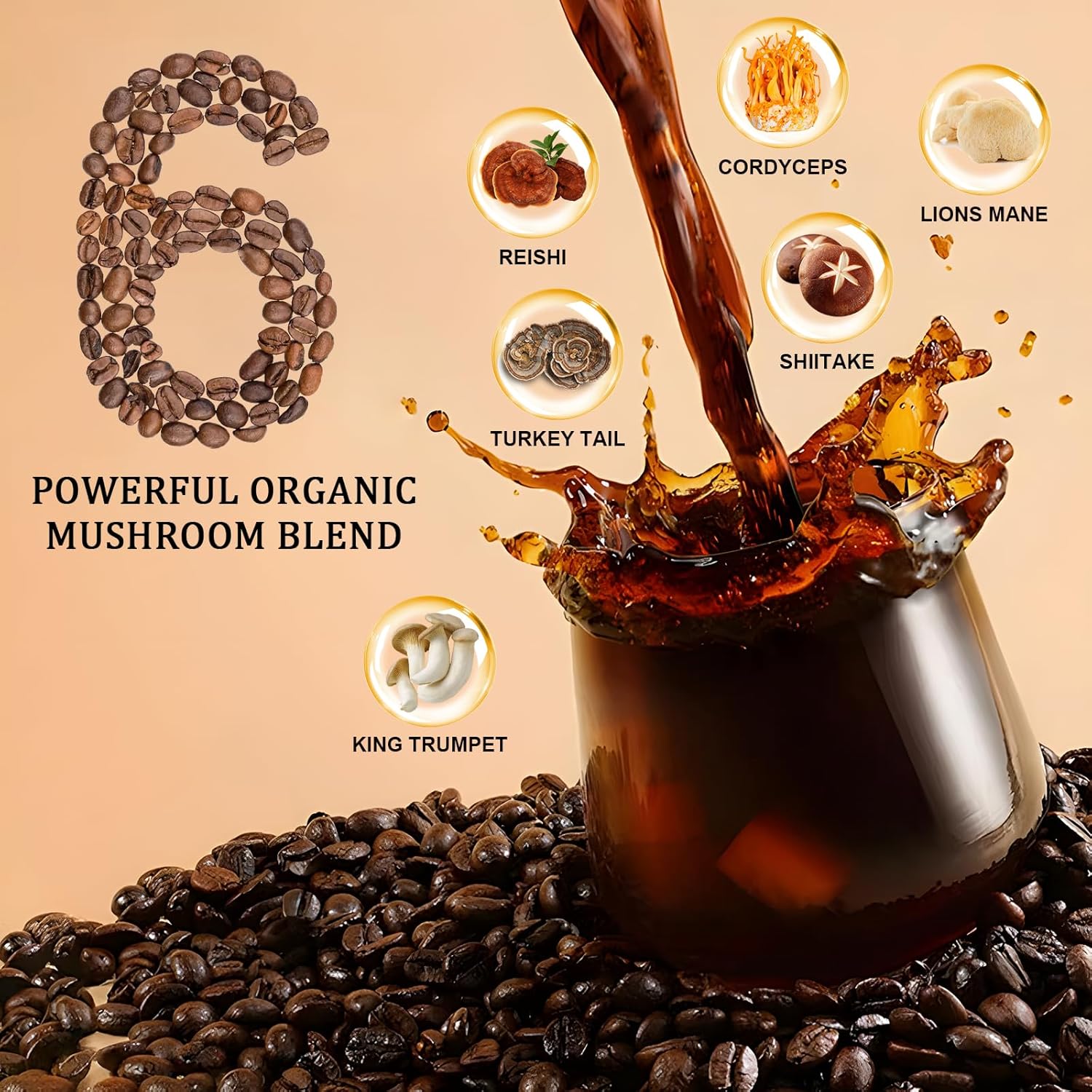 81kP2hA4BqL._SL1500_.jpg Bunkell Mushroom Coffee, Organic 6 Mushrooms with Lion's Mane, Reishi, Cordyceps, Shiitake, King Trumpet & Turkey Tail, Instant Coffee Powder for Energy, Digestion & Immune Support, 50 Servings - Image 3