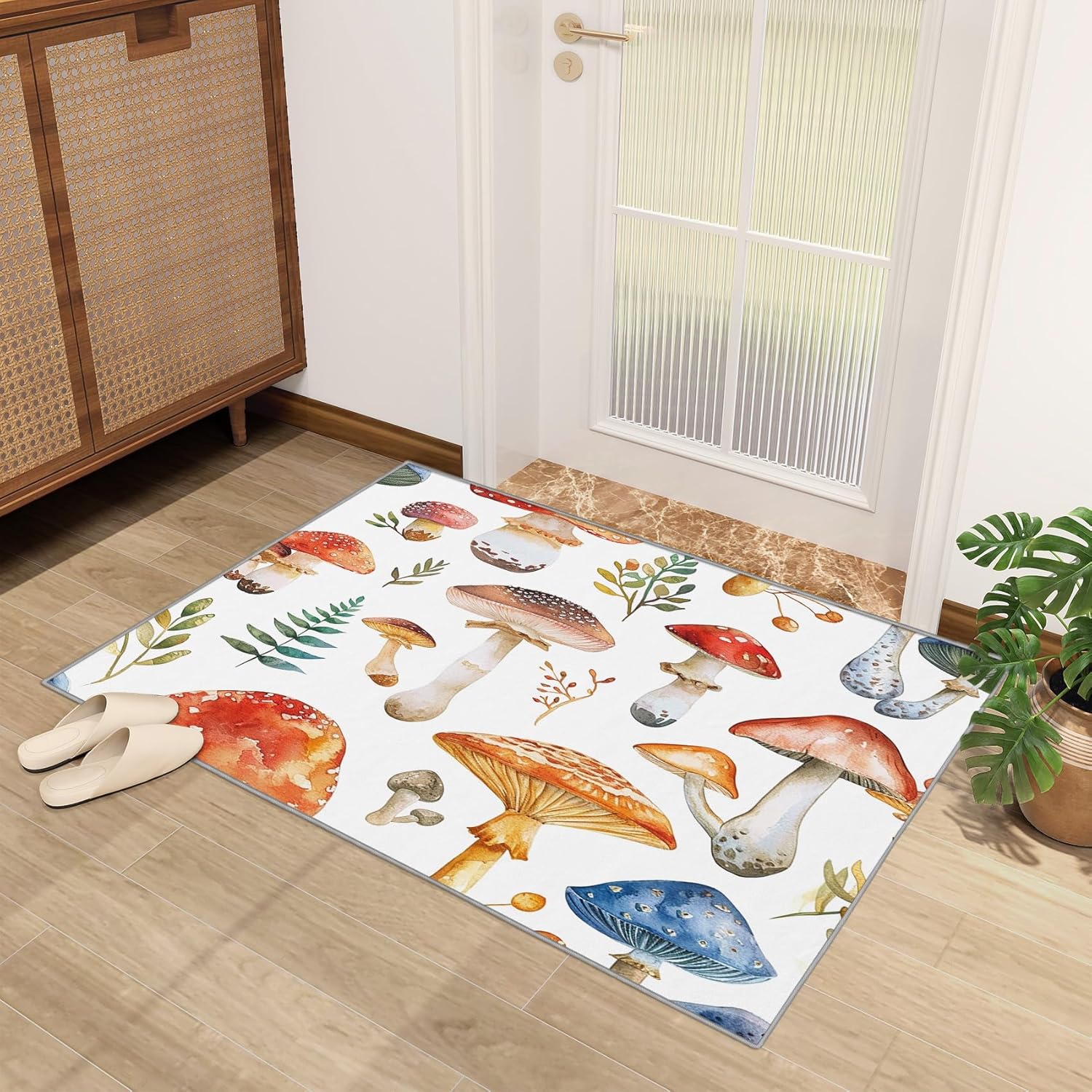 81m6PVUOyXL._AC_SL1500_.jpg Mushroom Rug 5x7-4x5 Rug - Mushroom Rug - Cute Watercolor Wild Fungi Area Rug - Colorful Botanical Rugs - Kida Nuesery Carpet - Home Decor - Image 6