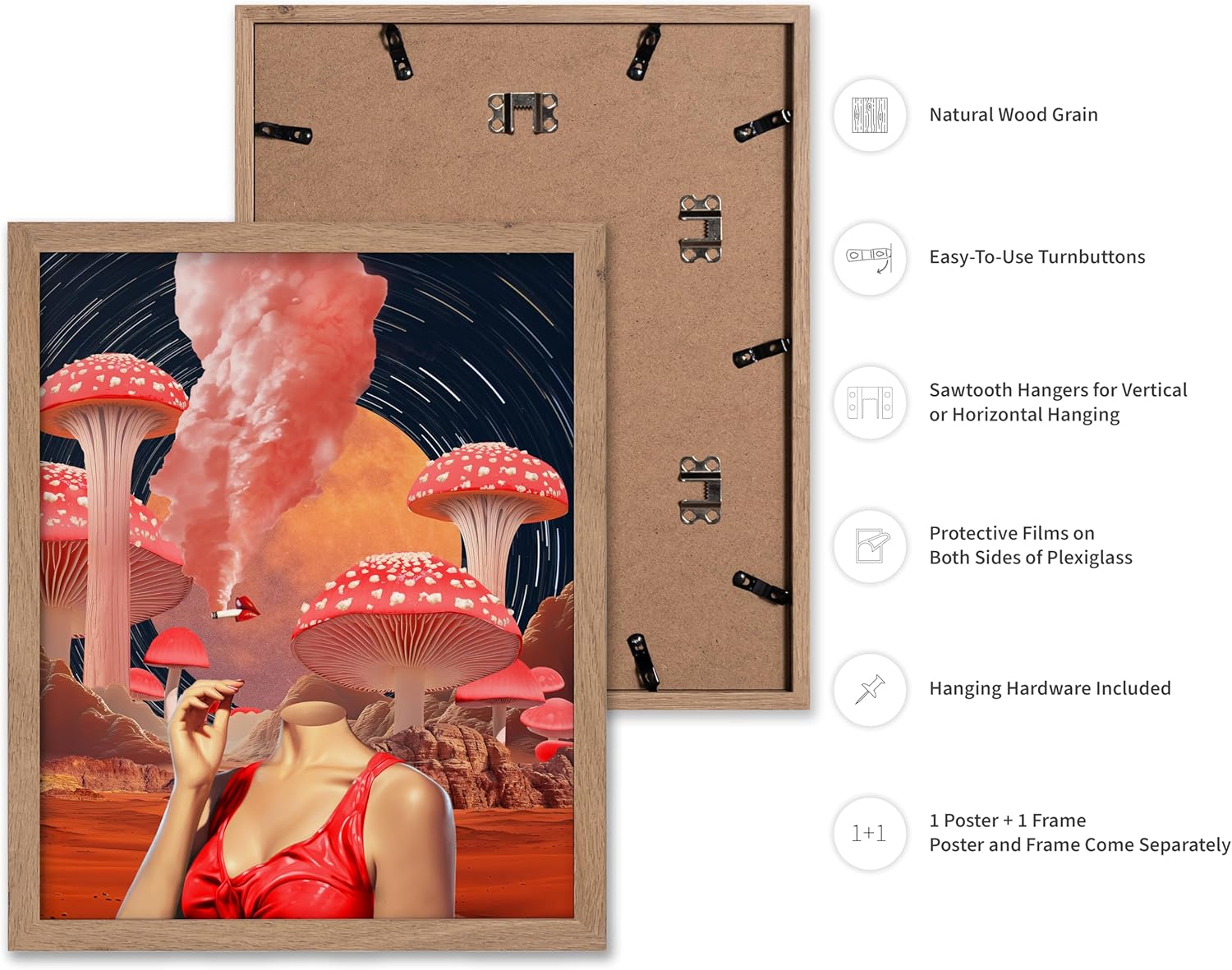 81mjs6JDaL._AC_SL1500_.jpg Poster Master Cigarette Poster - Retro Mushroom Print - Trippy Art - Collage Art - Funky Art - Surreal Art - Smoking Art - Cigar Art - Aesthetic Bedroom or Living Room Decor - 16x20 Beige Framed - Image 2