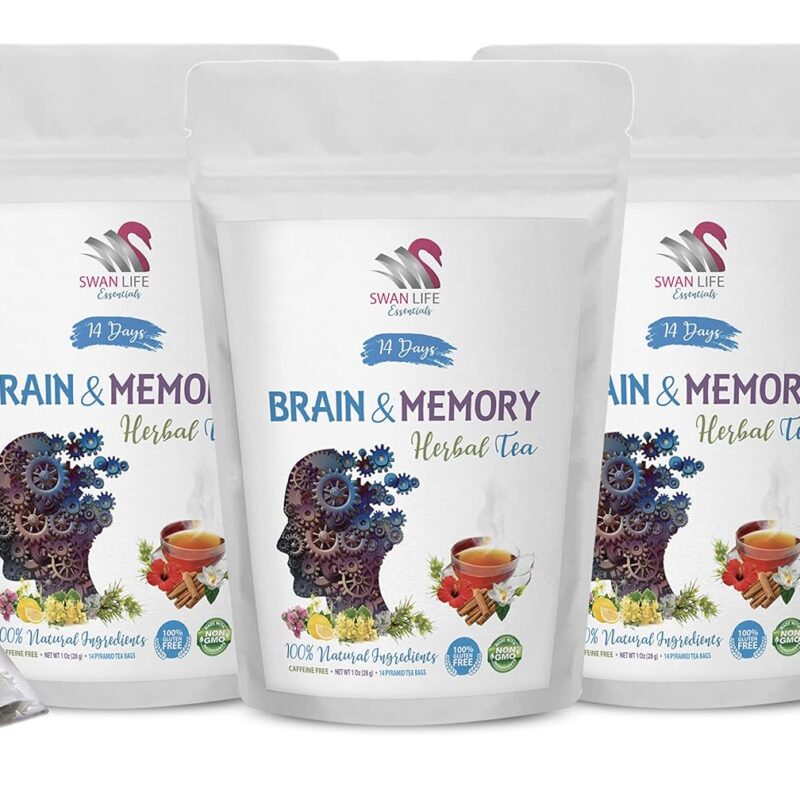 brain health tea - BRAIN AND MEMORY TEA HERBAL 14 days, non gmo, gluten free, with ginger, cinnamon, ashwagandha - cordyceps mushroom tea, 3 Bags