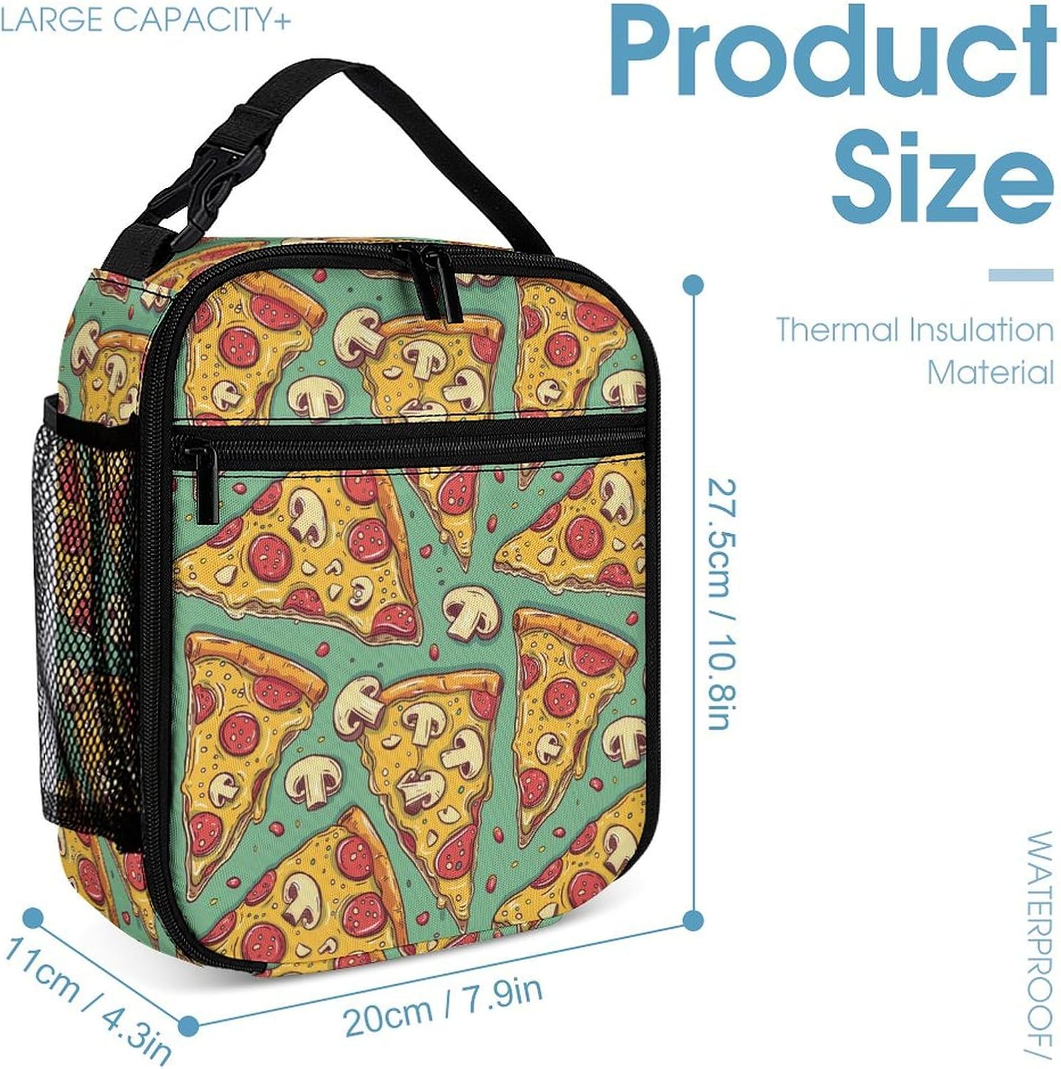 81obiQD1elL._AC_SL1500_.jpg Sausage And Mushroom Pizza Slices Travel Backpack Lunch Box Pencil Case 3Pcs Set Makeup Bag for Men Women Office Outing University - Image 4