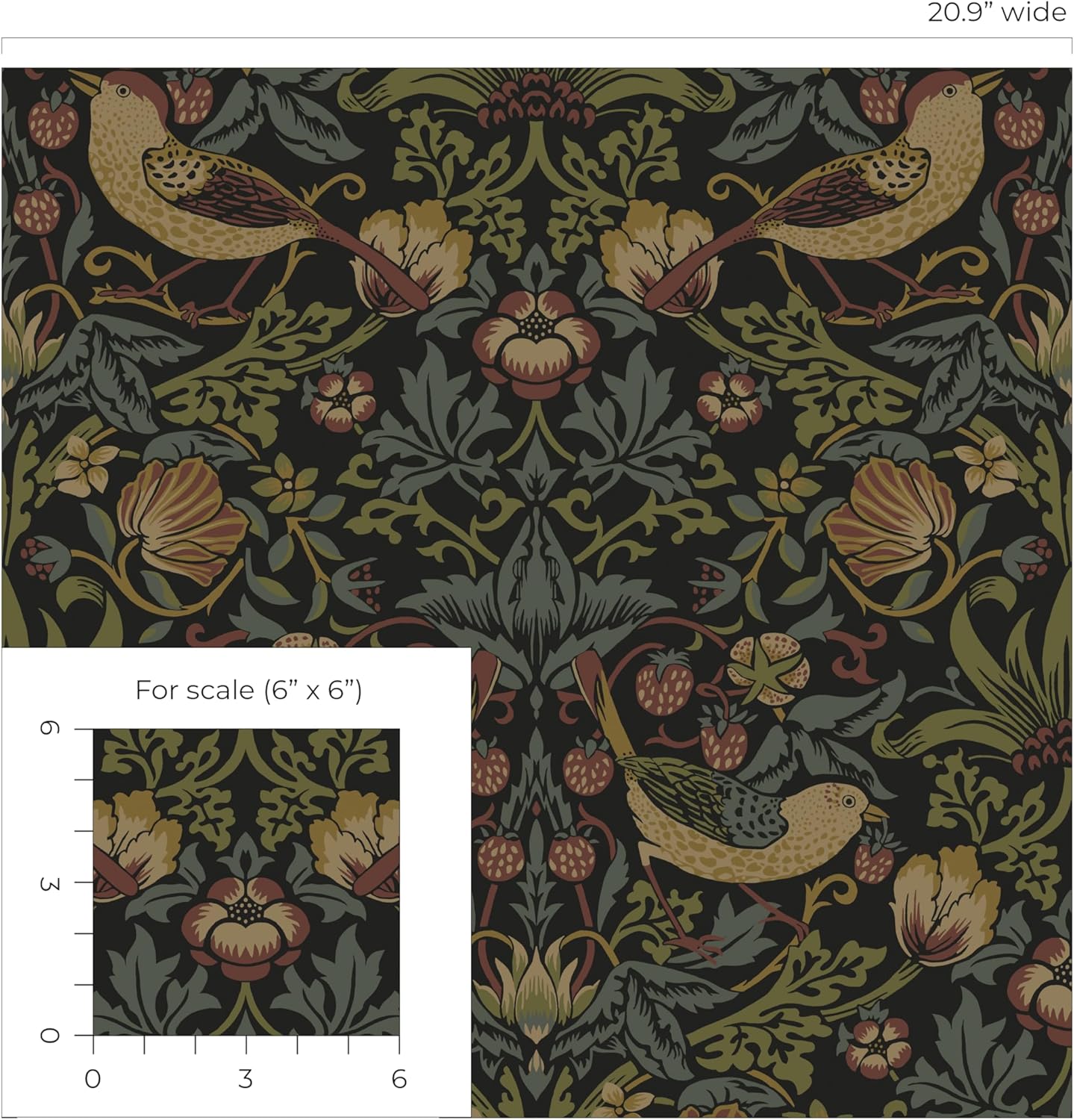 81ogx8DkQqL._AC_SL1500_.jpg NextWall Strawberry Garden Vintage Peel and Stick Wallpaper (Black) - Image 7