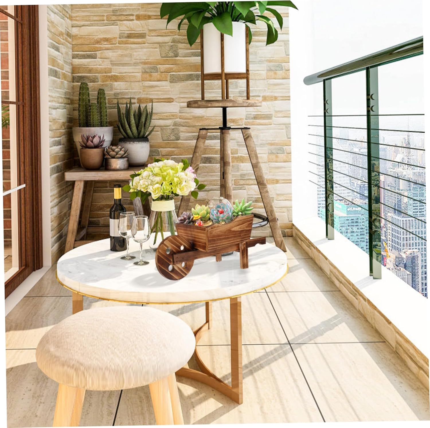 81qLlLM6hZL._AC_SL1500_.jpg Outdoor Decorations for Garden Wooden Cart Flowerpot Creative Fleshy Combination Plant Pot Shop Window Garden Decoration Ornamental Wheelbarrow Planter - Image 8