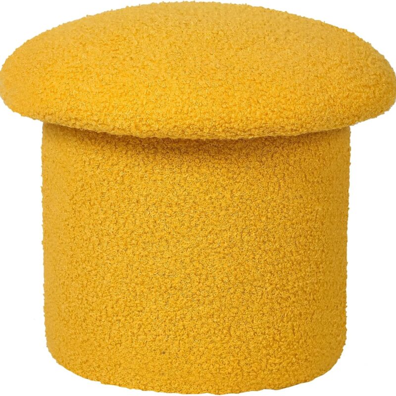 Asense Footstool Ottoman Mushroom Shaped Teddy Velvet Upholstered Small Foot Rest (Yellow)
