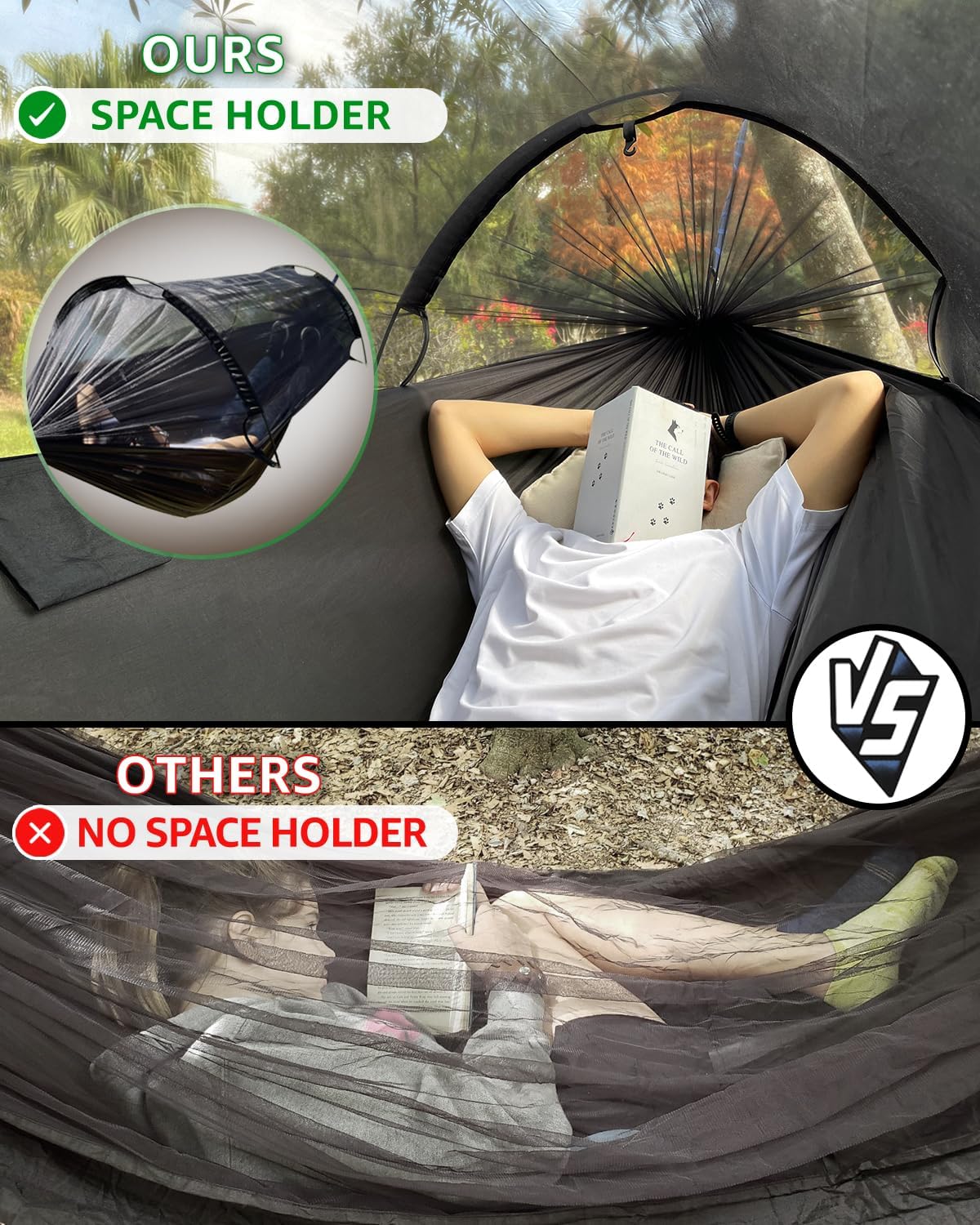 81rx-gESrsL._AC_SL1500_.jpg ADVOKAIR Camping Hammock with Mosquito Net Up to 500lbs, Ultralight and Portable Nylon Travel Hanging Hammock with Tree Straps, Perfect for Outside, Backpacking, Hiking and Backyard - Image 7