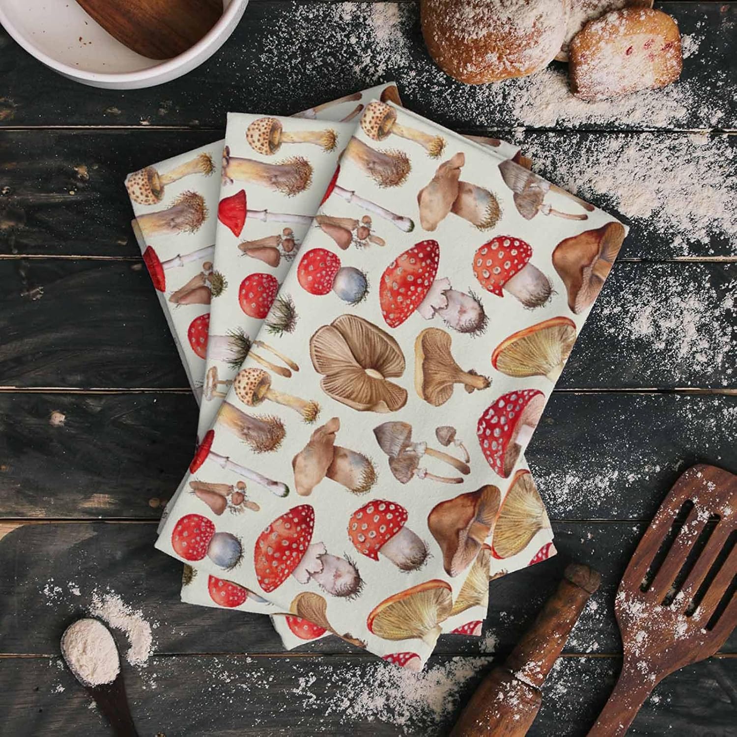 81sFRRUSB7L._AC_SL1500_.jpg Mushroom Microfiber Kitchen Towels Pack of 4, Vintage Plants Red Brown Mushroom Ultra Soft Absorbent Kitchen Dish Cloths Tea Towels, Reusable Lint Free Kitchen Dishcloth Towels - Image 2