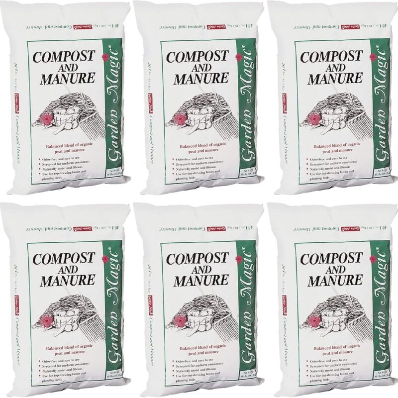 6-Pack Compost and Manure Blend, Garden Magic Mix w/Odor-Free Blend, 40 Lbs - Outdoor Lawn and Gardening Mixture with Nutrients and Minerals for Soil Potting and Planting