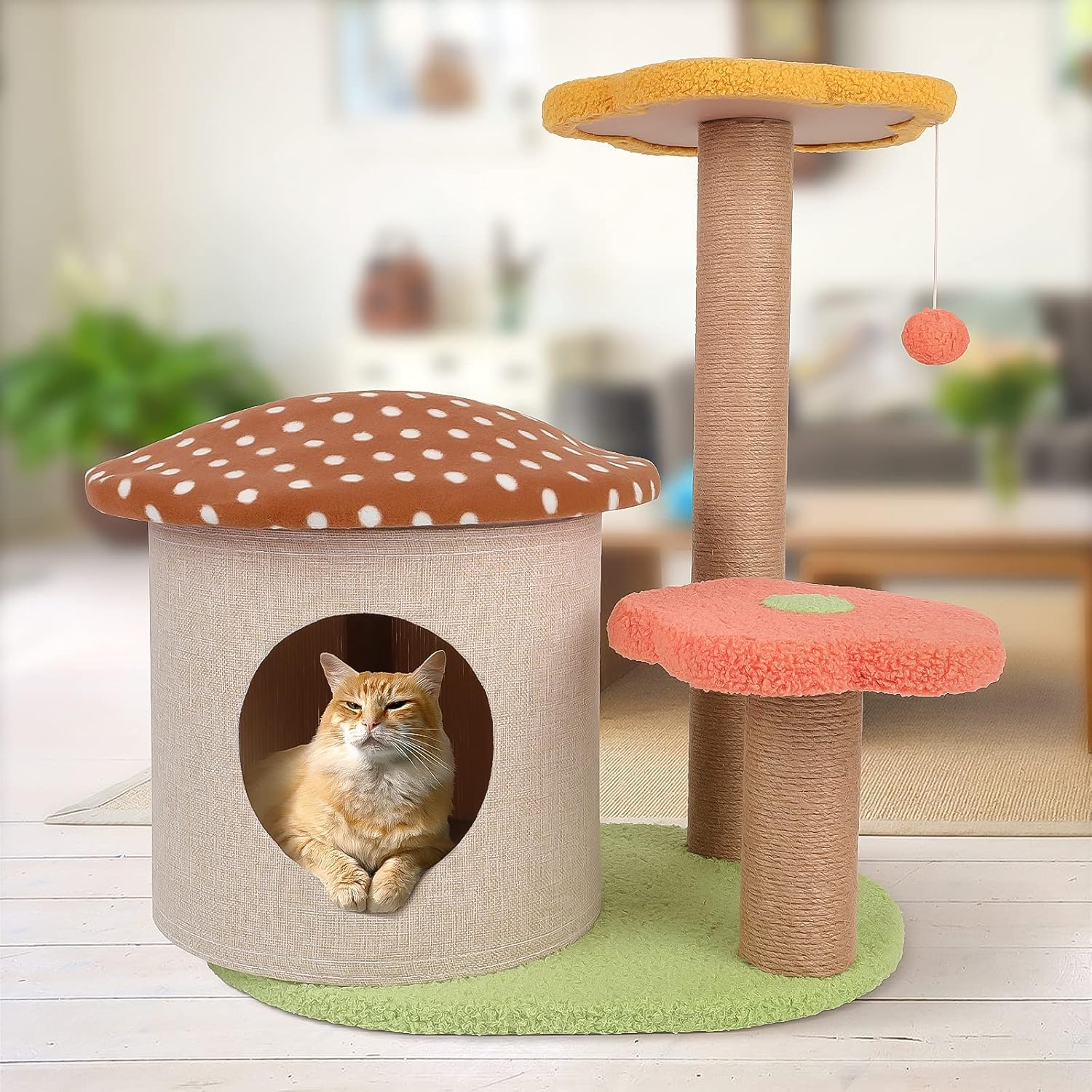 81skj9a3gBL._AC_SL1500_.jpg Cat Tree Cat Tower with Camel Mushroom House & Sisal Scratching Post Cat Climbing Activity Flower Tower for Cats Kittens Pets 3 Layers 23.6" H - Image 8