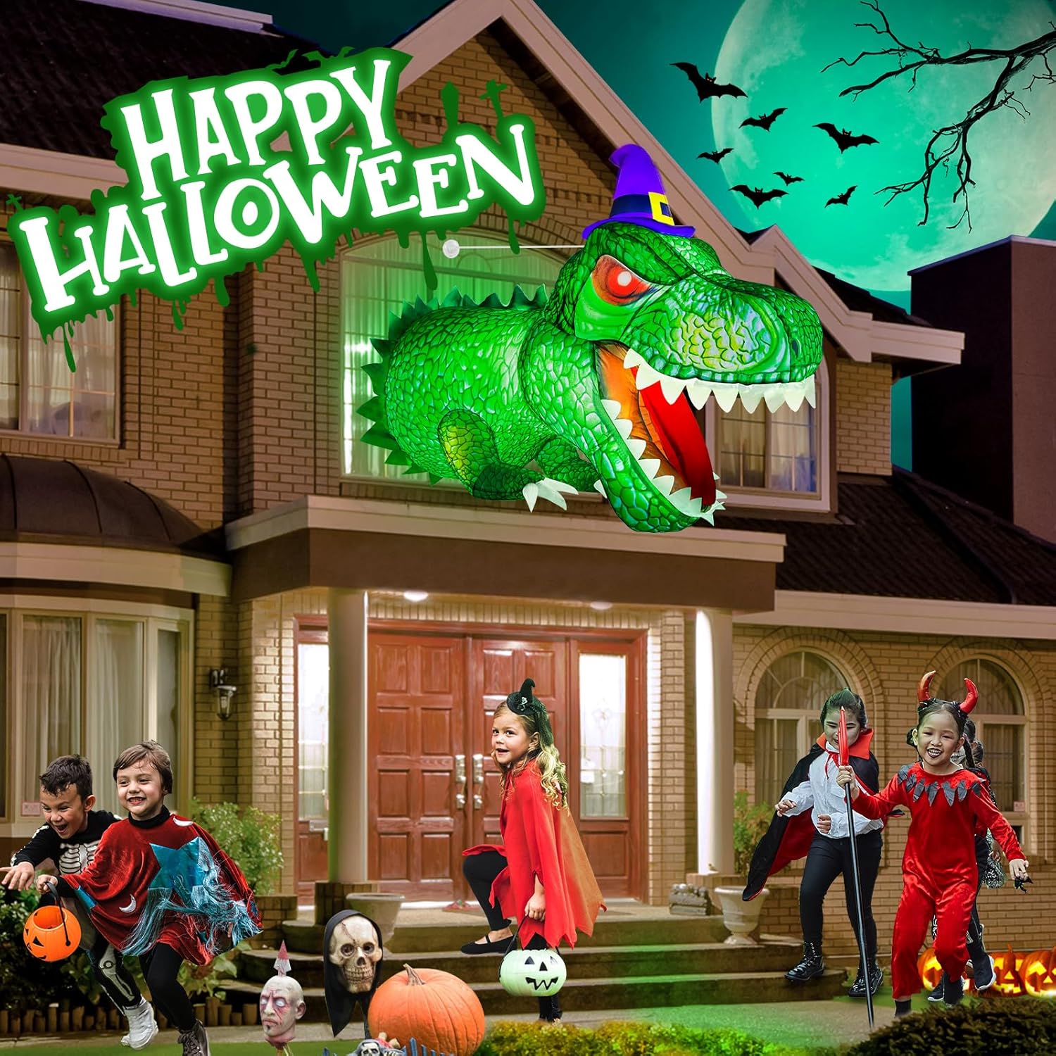 81t-3S6Vg1L._AC_SL1500_.jpg 4Ft Halloween Inflatables Decorations Outdoor Dinosaur Broke Out from Window with Built-in LED Vivid T-Rex Blow Up Inflatable for Indoor Home Party Yard Garden Lawn Decor Green zu-74521 - Image 6