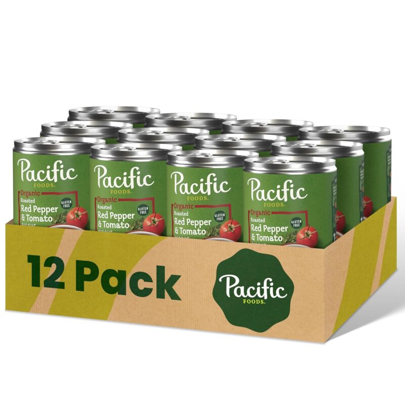 Pacific Foods Organic Roasted Red Pepper and Tomato Bisque Soup, 16.3 oz Can (12 Pack)