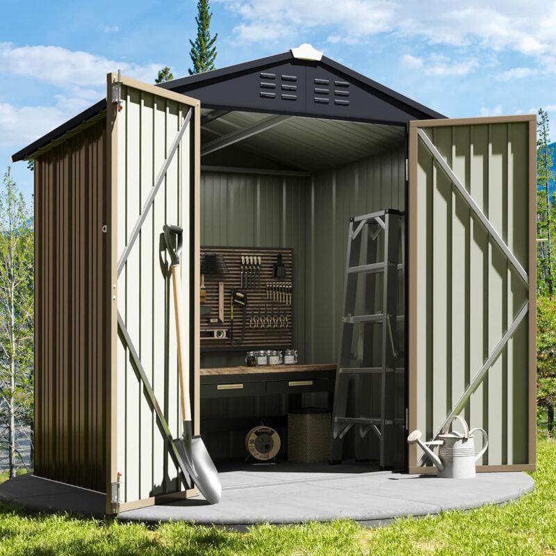 Greesum Outdoor Storage Shed 6 x 4 ft. Utility Tool Shed Metal Storage Garden Shed with Door & Lock for Patio Storage, Brown