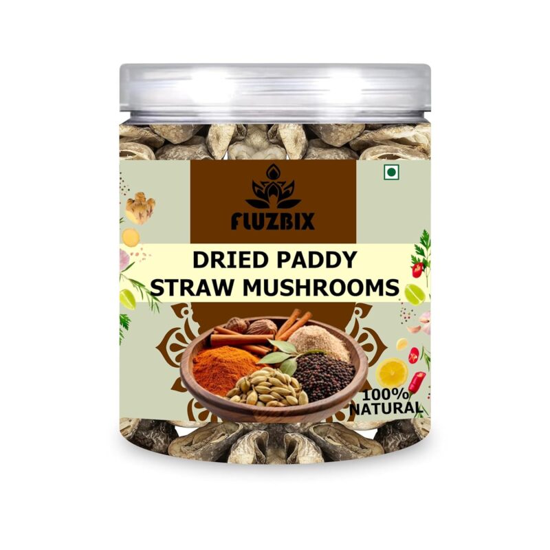 FLUZBIX All Indian Pure Natural Dried Paddy Straw Mushrooms 10 OZ / 283.5 GM | Indian Spice | Pack Of 1 Box
