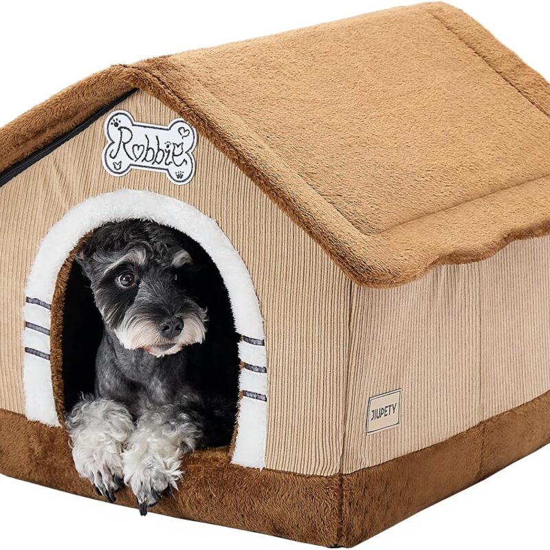 Jiupety Indoor Dog House with Frame, Large Dog Cave Bed, Insulated Cozy, Suitable for 15-30 lb, Large (20"×18"×18"), Brown