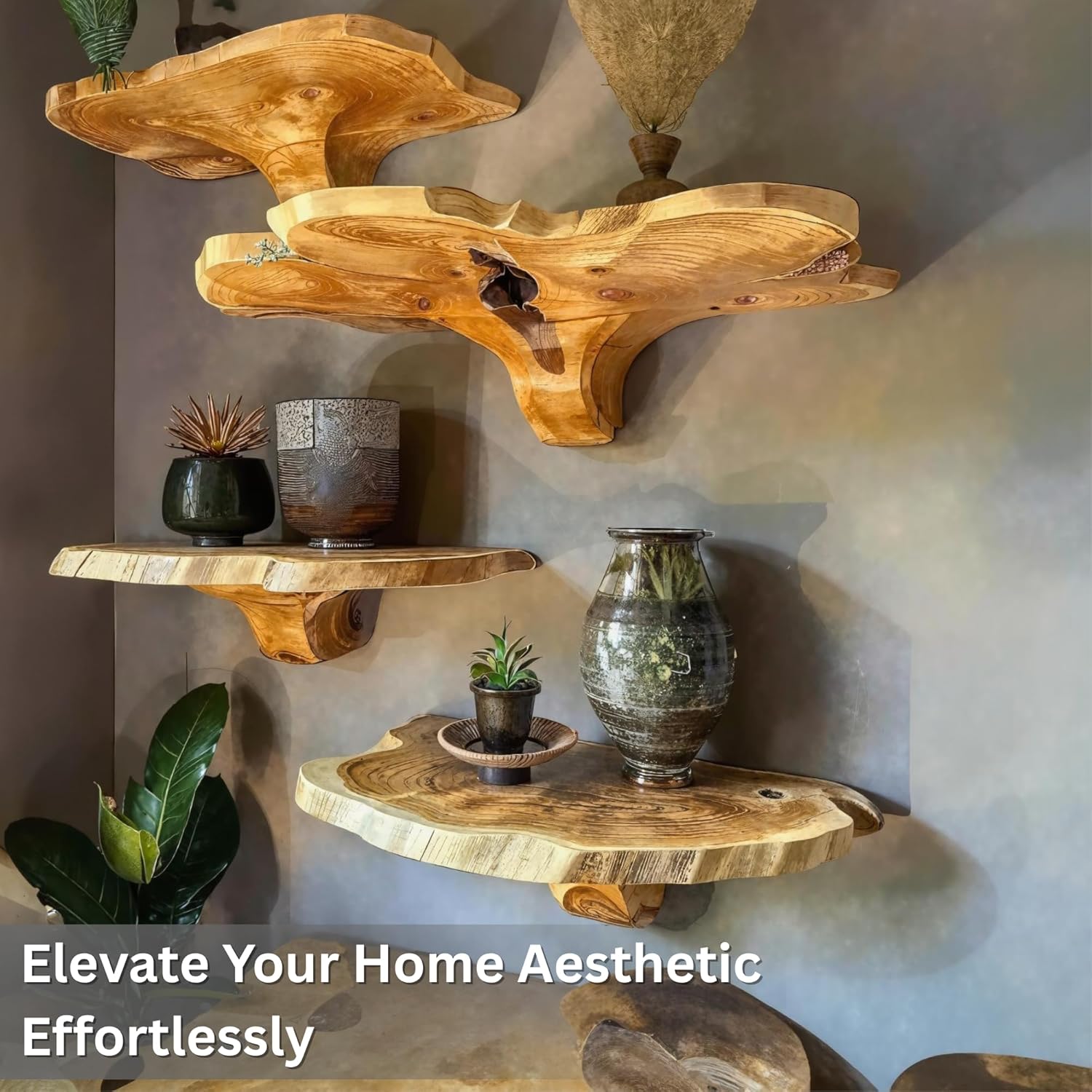 81xlGDZ2AoL._AC_SL1500_.jpg Live Edge Floating Shelves – Mushroom Shelf, Handcrafted Rustic Solid Wood, Heavy-Duty Hidden Brackets, Wall Mounted Decor (M4, 10" W x 8" D x 5" H, Medium Oak) - Image 8
