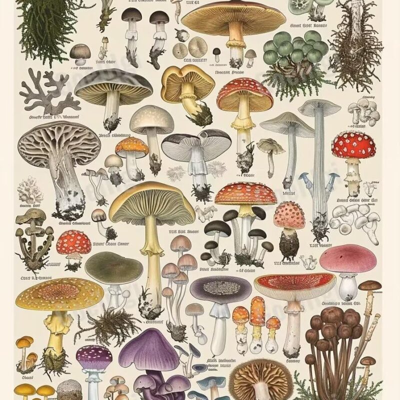 Cartoon Mushroom Types Framed Wall Art Versatile Wall Poster Art Fun Home Decor,Classic Oil Painting Printing Process Living Room Decor - 20X30 In 50X75 cm for All Kinds Of Holiday Styles