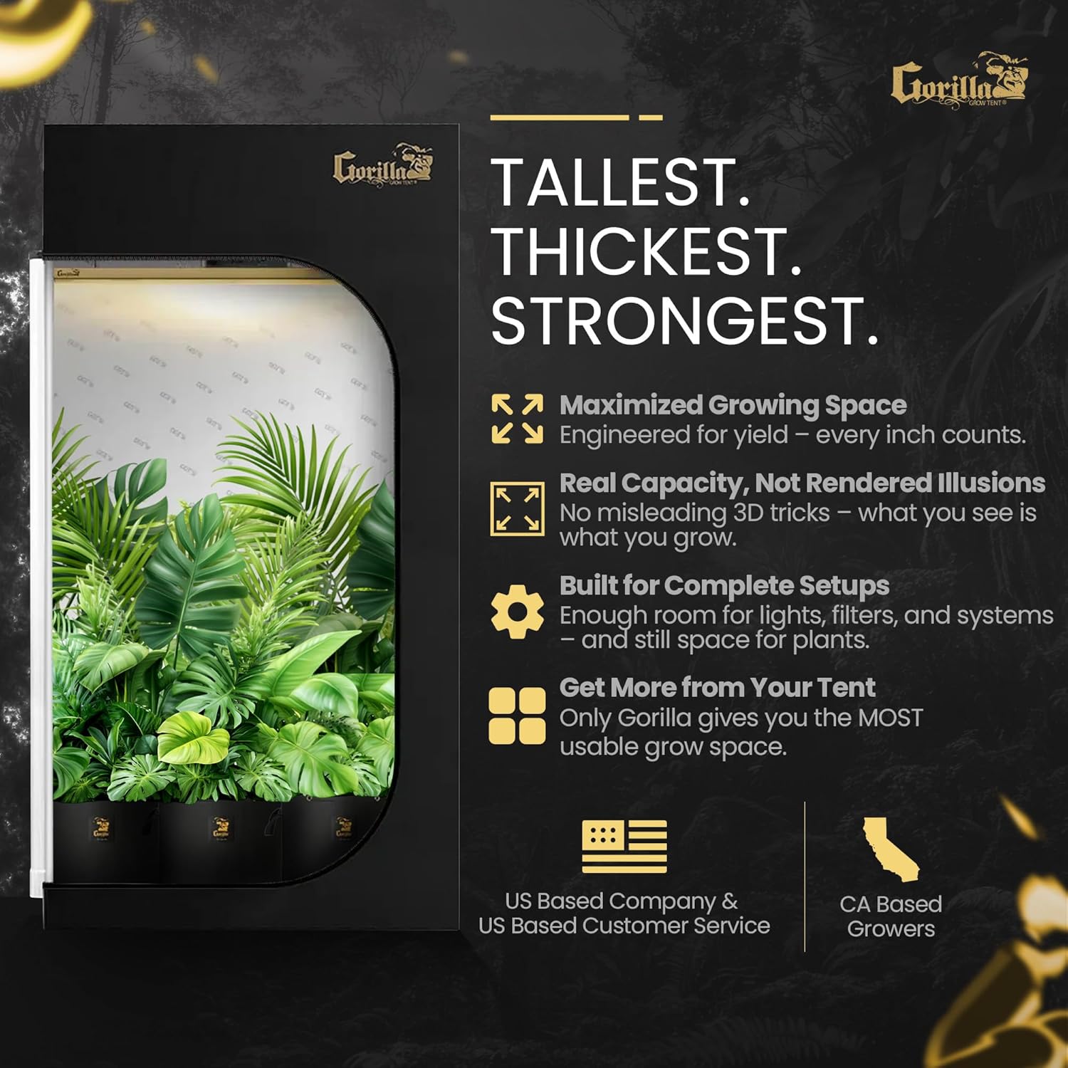 81yCMxdjCWL._AC_SL1500_.jpg Gorilla Grow Tent 2 x 4 x 6'11" - Tallest Fixed Height Premium Indoor Grow Tent, Thickest & Most Durable Gorilla Canvas, Strongest w/ 300lb Hang Capacity, Hydroponic Tent w/Optional Accessories - Image 4