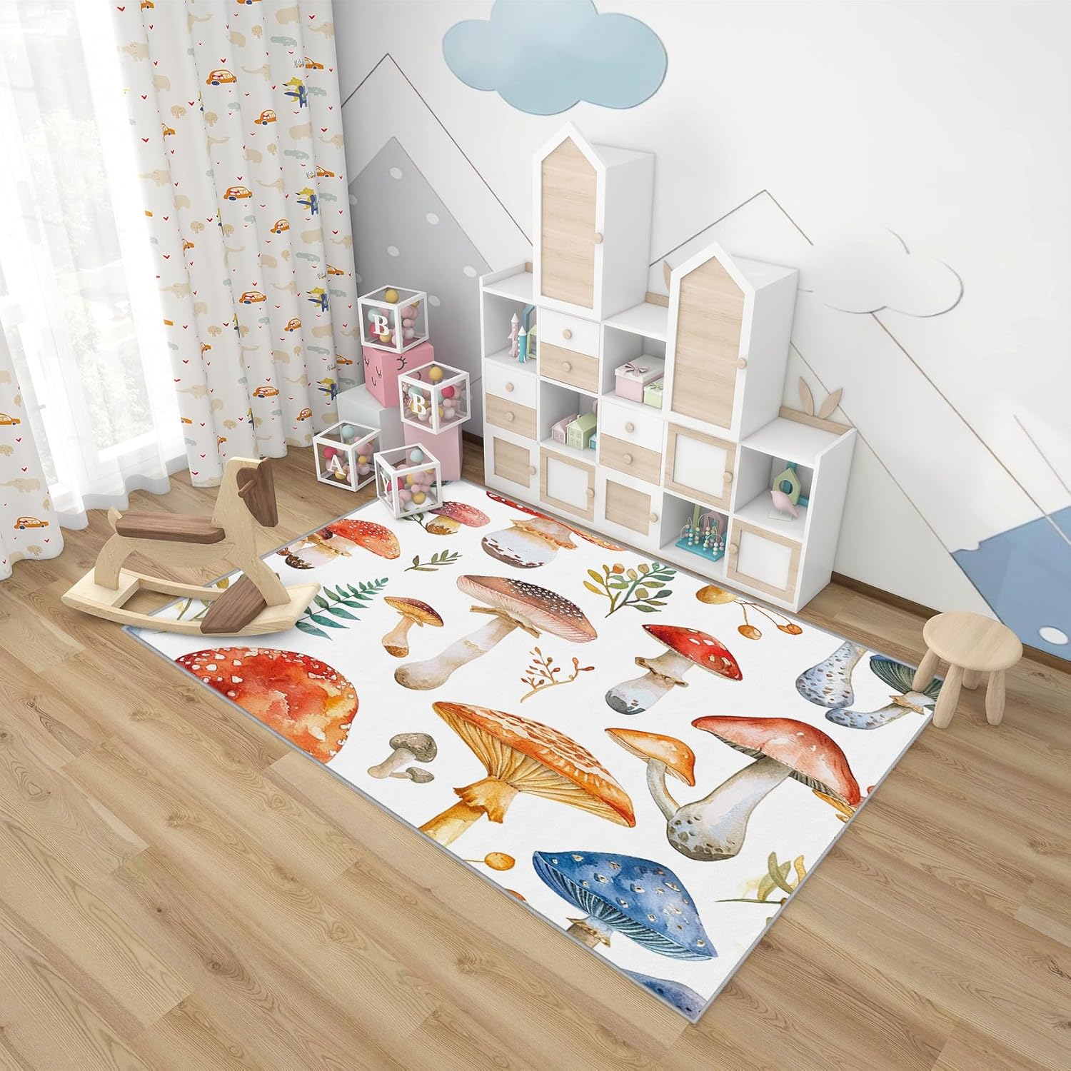 81zXr6qqcL._AC_SL1500_.jpg Mushroom Rug 5x7-4x5 Rug - Mushroom Rug - Cute Watercolor Wild Fungi Area Rug - Colorful Botanical Rugs - Kida Nuesery Carpet - Home Decor - Image 5