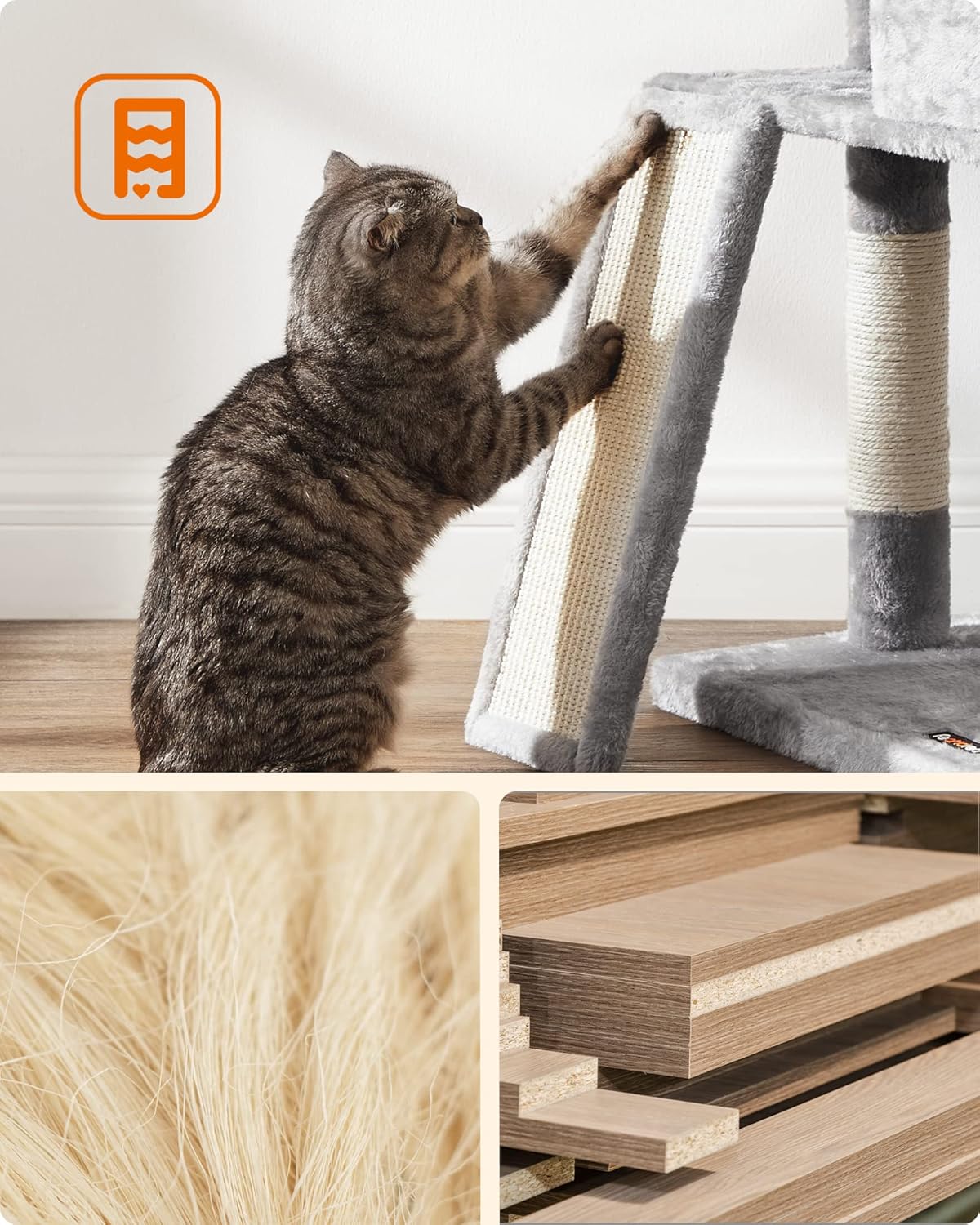 81zjtrpzsL._AC_SL1500_.jpg Feandrea Cat Tower, Cat Tree for Indoor Cats, 45.3-Inch Cat Condo with Scratching Post, Ramp, Perch, Spacious Cat Cave, for Kittens, Elderly Cats, Adult Cats, Small Space, Light Gray UPCT141W01 - Image 6