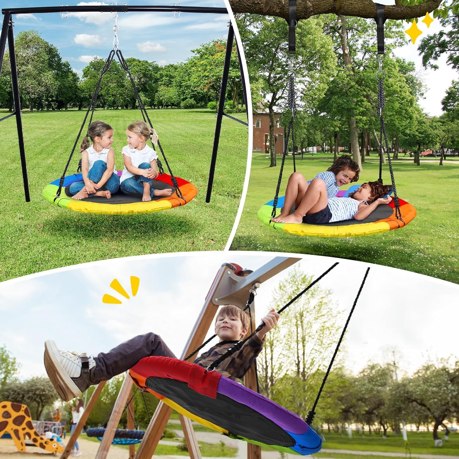 919VJ9WmaL._AC_SL1500_.jpg Trekassy 700lbs 40“ Saucer Tree Swing for Kids Adults Outdoor 900D Oxford Waterproof with Pillow, Swivel, 2pcs Tree Hanging Straps - Image 6